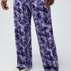 Purple Floral Patterned Pants